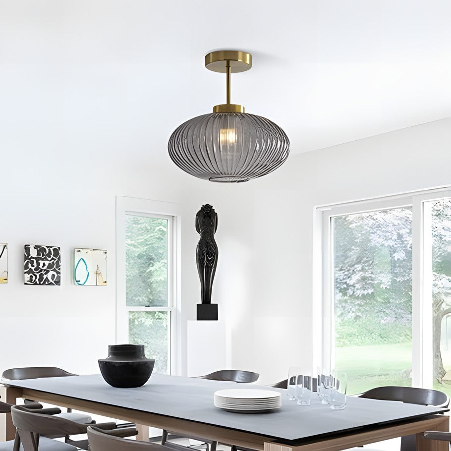 Jorik Natural Green Ribbed Glass Oval Ceiling Light