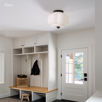 Ozita Retro Milk Glass Semi Flush Mount Eloise Ceiling Light