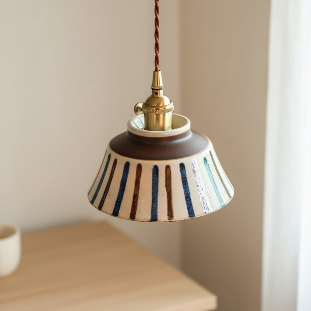 Hussein Vintage Hand-painted Ceramic Pendant Light