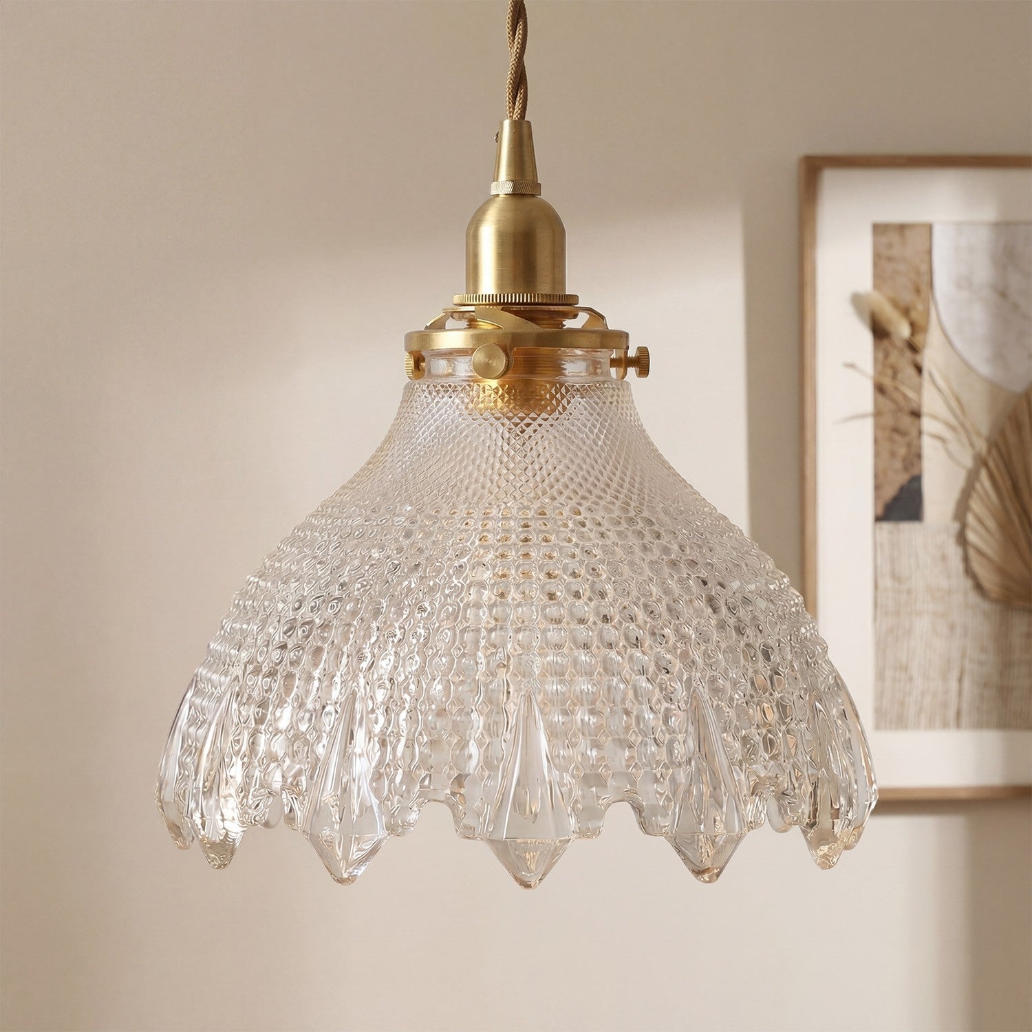 Gyran Retro Brass Lace Glass Pendant Light
