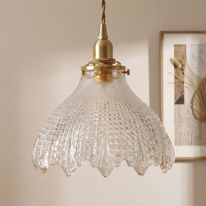 Gyran Retro Brass Lace Glass Pendant Light
