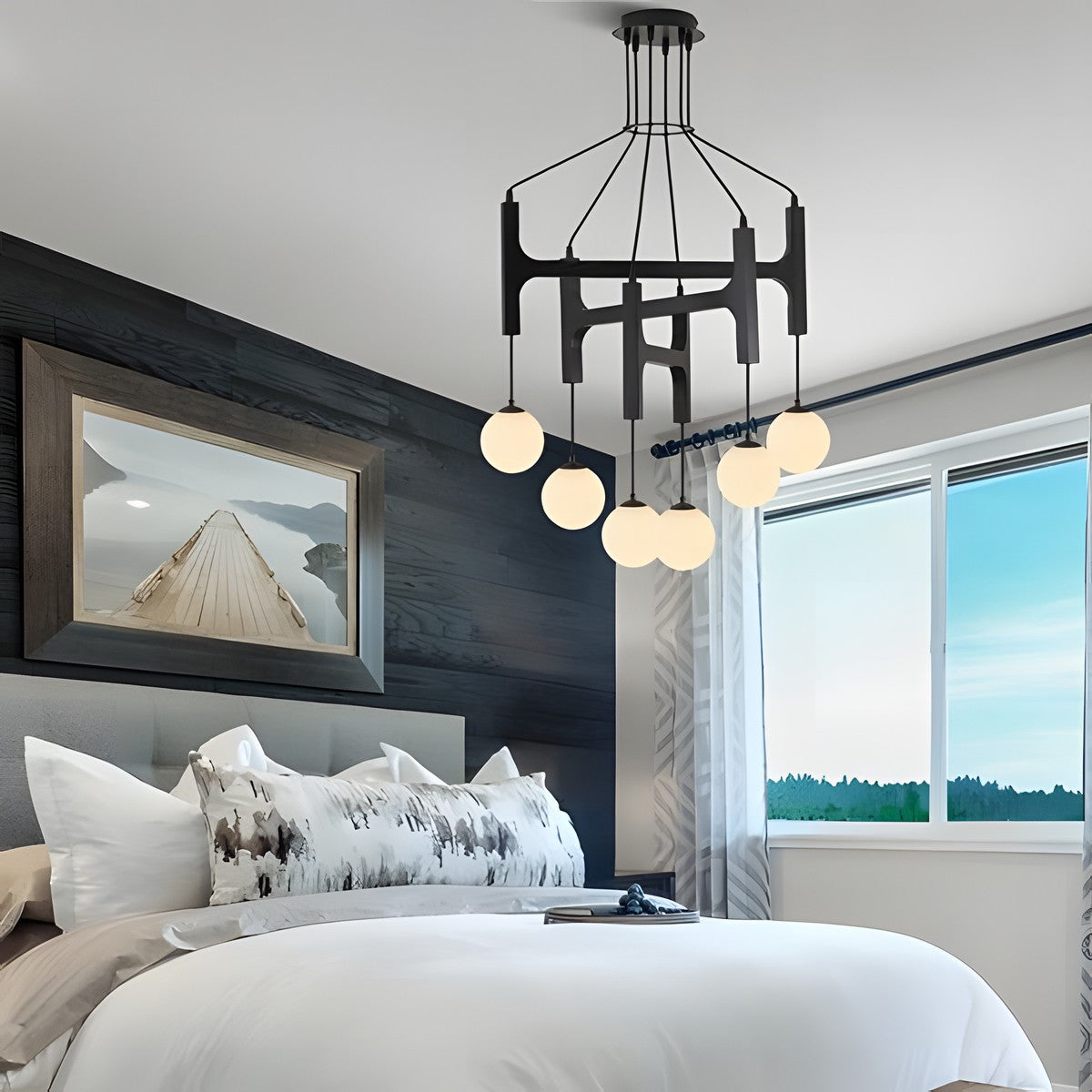 Astraea Farmhouse Wooden Branch Milk Glass Globe Chandelier