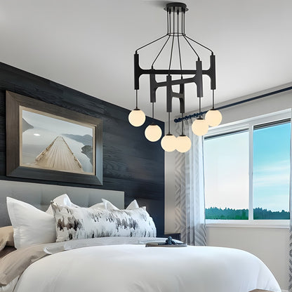 Astraea Farmhouse Wooden Branch Milk Glass Globe Chandelier