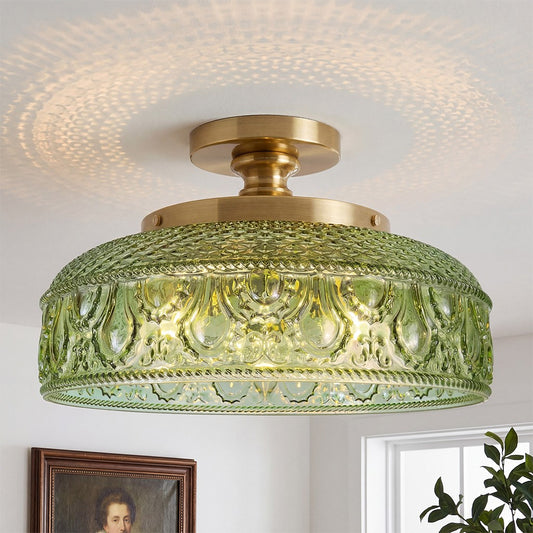Santos Vintage Hand Carved Floral Clear Glass Semi Flush Mount Ceiling Light