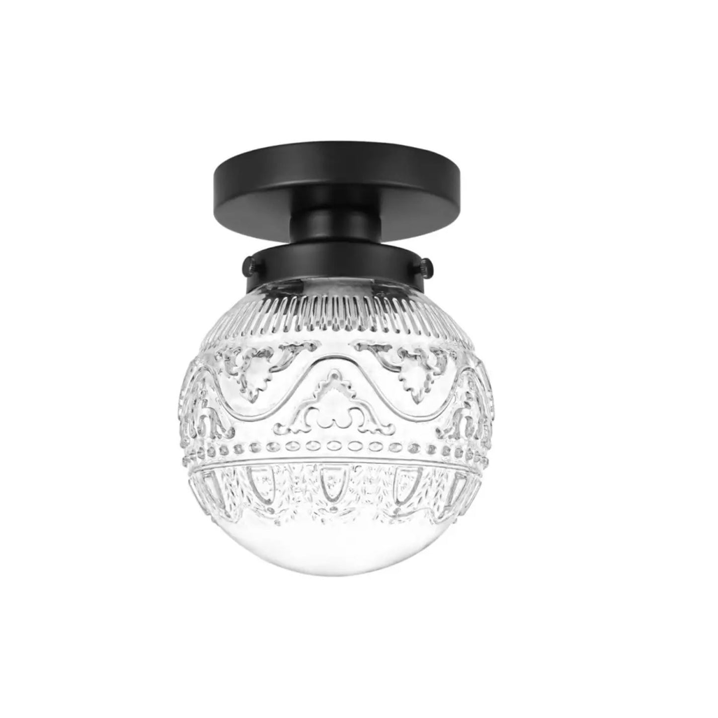 Ixionis Vintage Engraved Pattern Globe Glass Flush Mount Ceiling Light