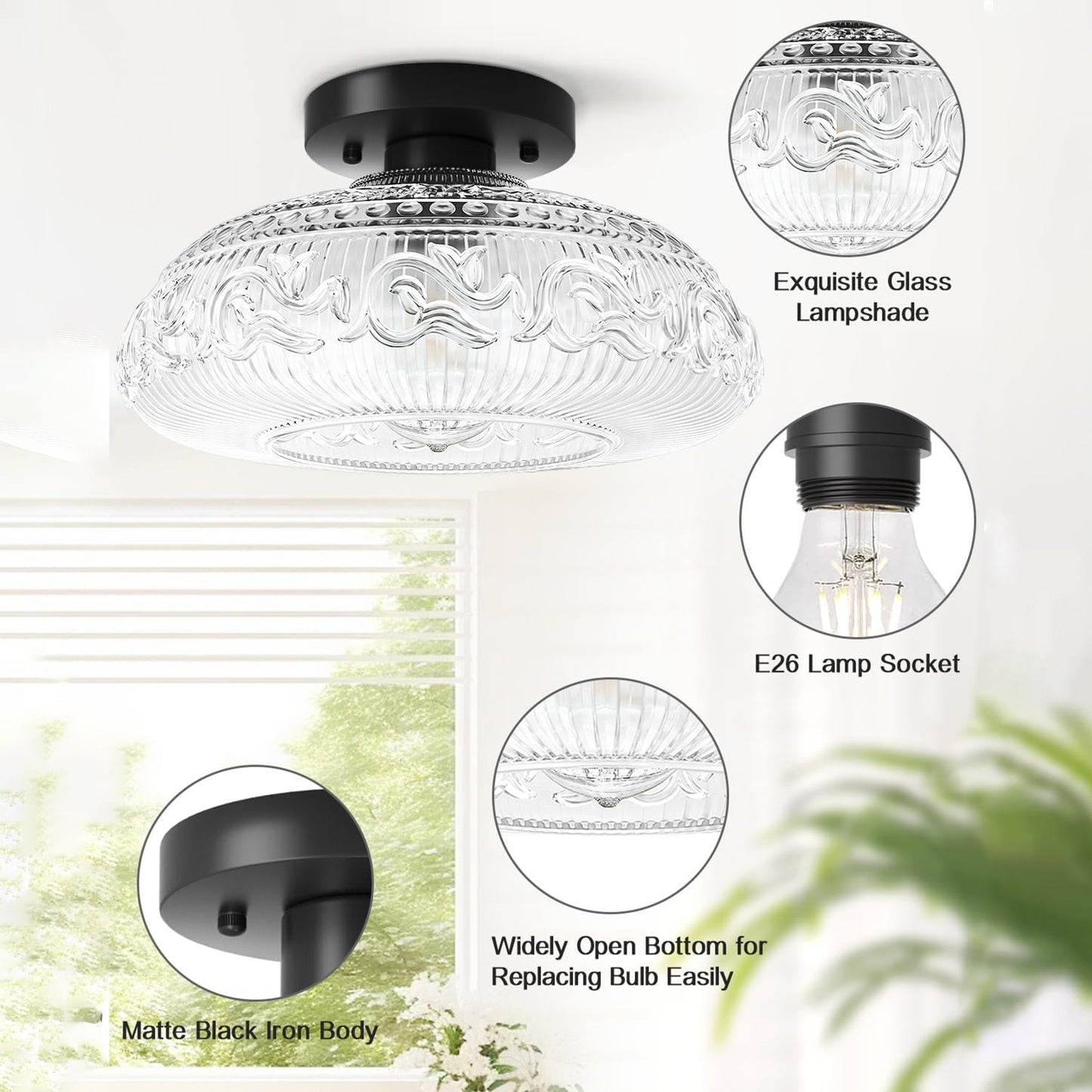 Cassandra American Country Patterned Glass Ceiling Light