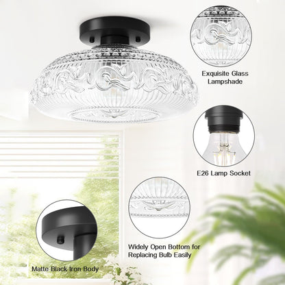 Cassandra American Country Patterned Glass Ceiling Light