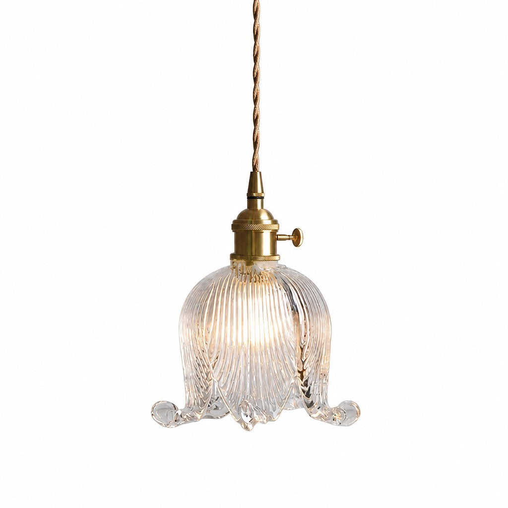 Fawen Retro Floral  Ribbed Glass Shade Pendant Light