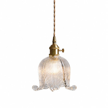 Fawen Retro Floral  Ribbed Glass Shade Pendant Light