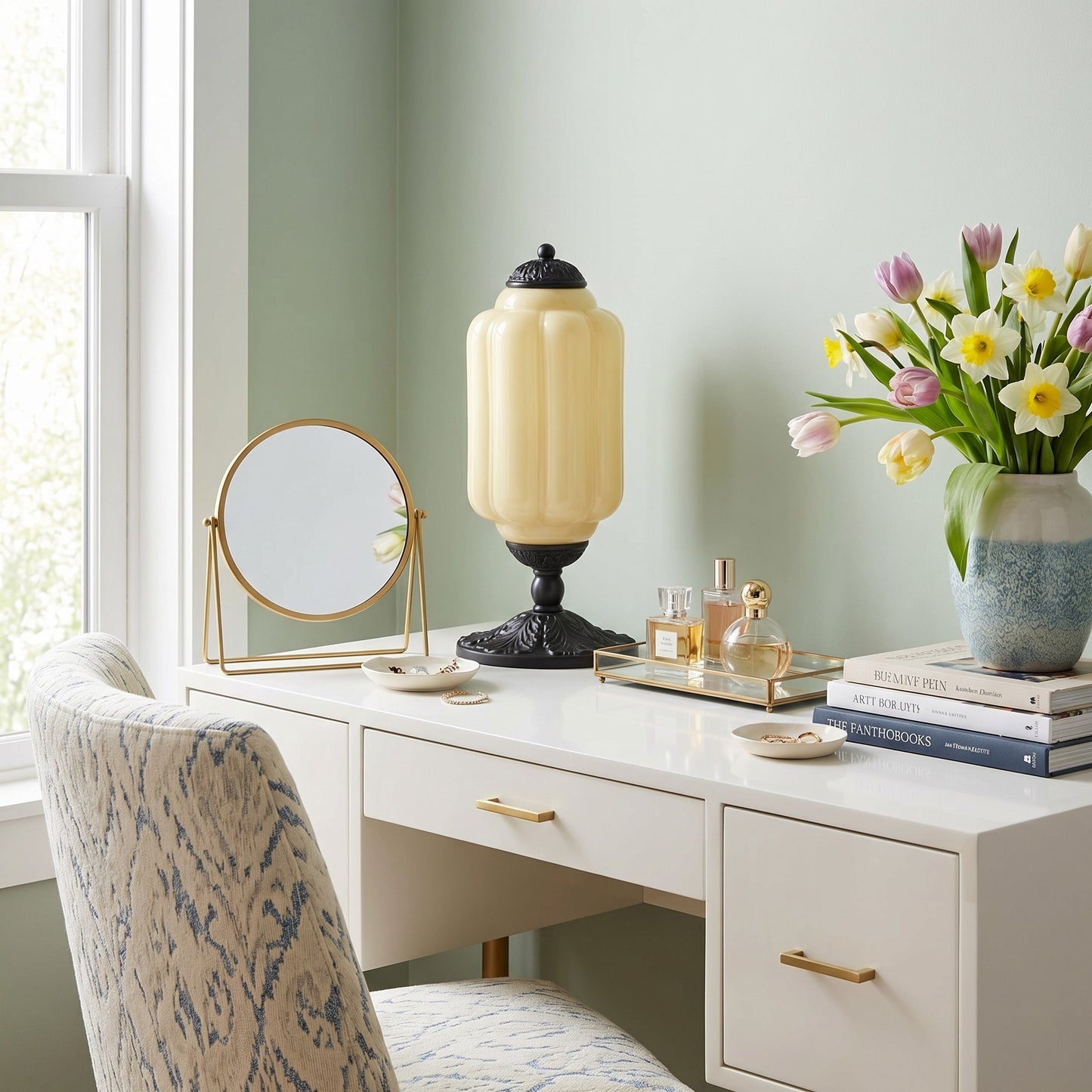 Nexos French Retro Cream Glass Textured Eloise Table Lamp