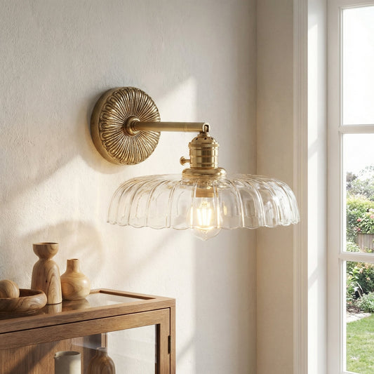 Dafne Vintage Brass Flower Glass Wall Sconce