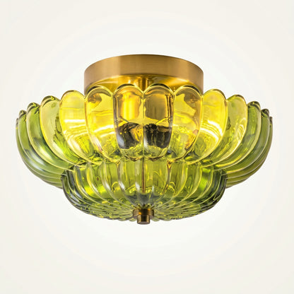 Raveena Vintage Amber Glass Semi Flush Mount Floral Ceiling Light