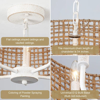 Arlo Bohemian 5 Light Natural Rattan Drum Chandelier