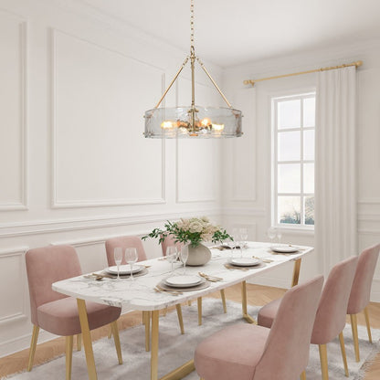 Vornix Modern 4 Light Gold Textured Glass Drum Pendant Light