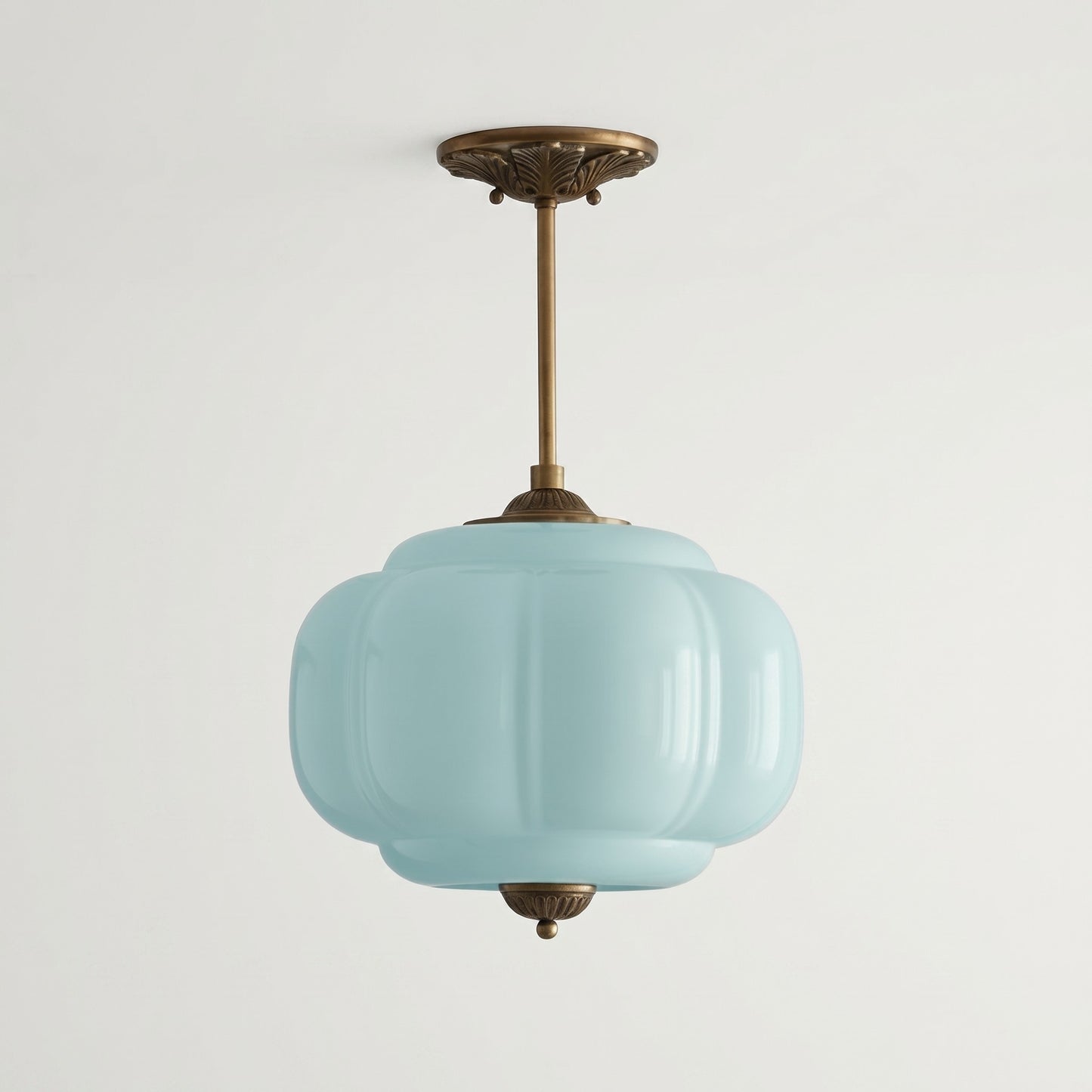 Vortan Antique Brass Green Glass Semi-Flush Mount Eloise Pendant Lamp