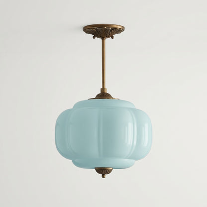 Vortan Antique Brass Green Glass Semi-Flush Mount Eloise Pendant Lamp