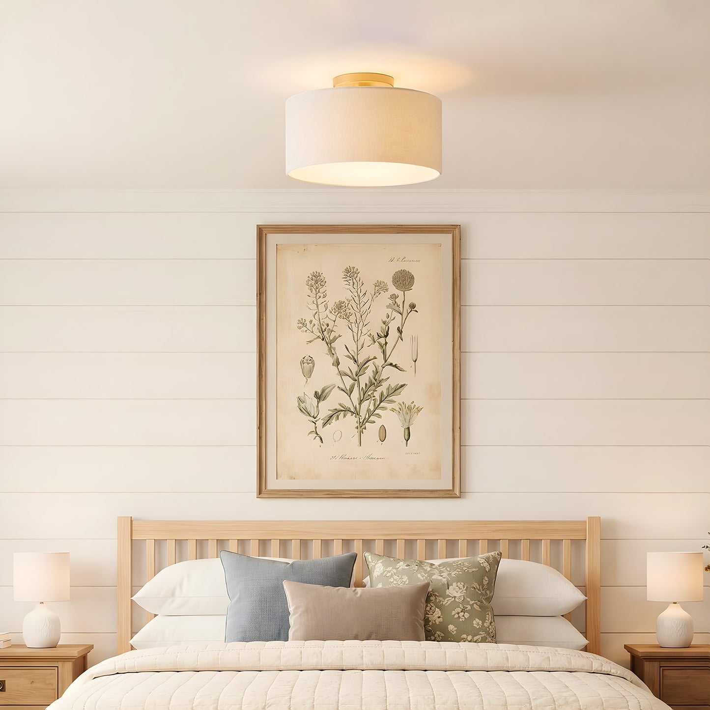 Joram White Linen Drum Ceiling Light
