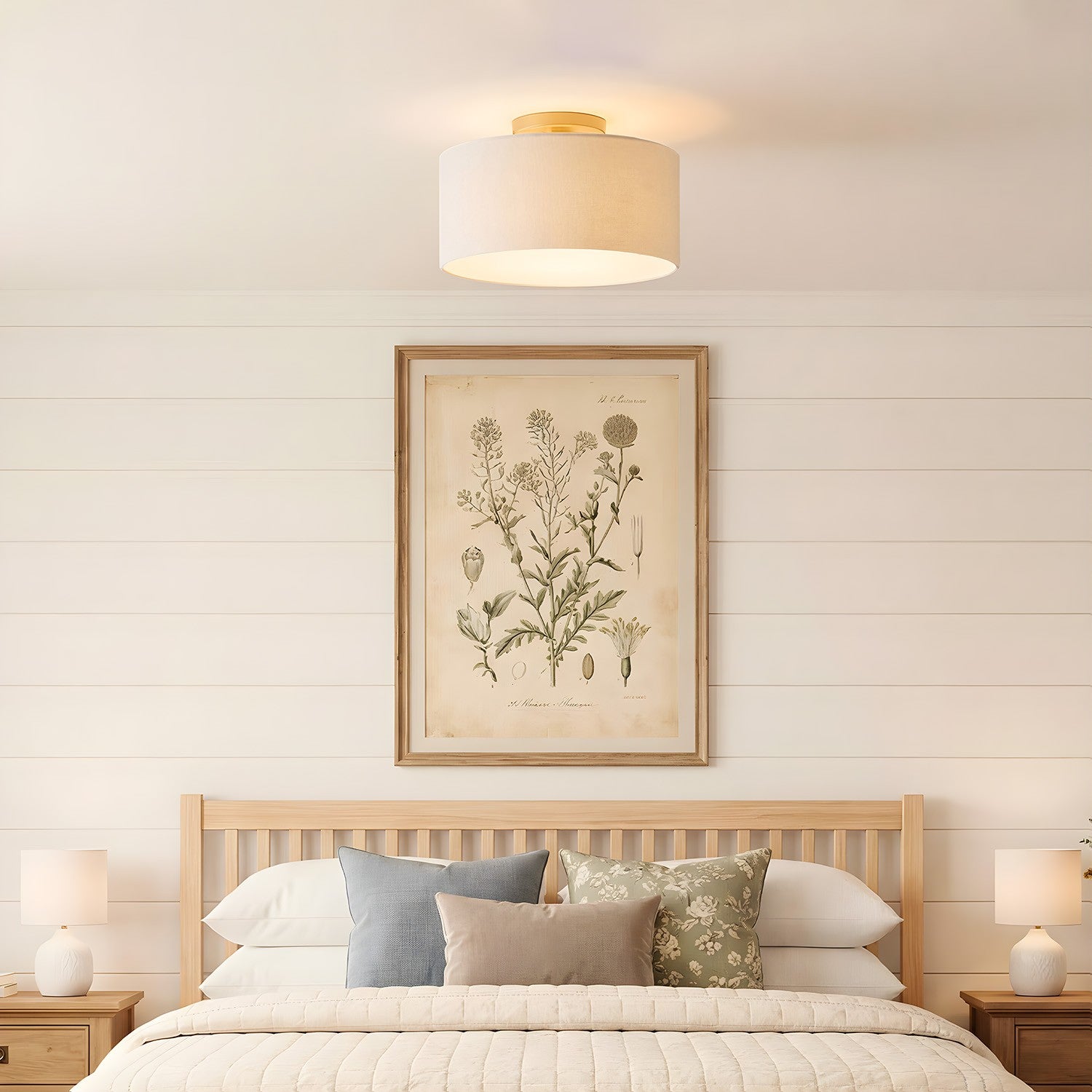 Joram White Linen Drum Ceiling Light