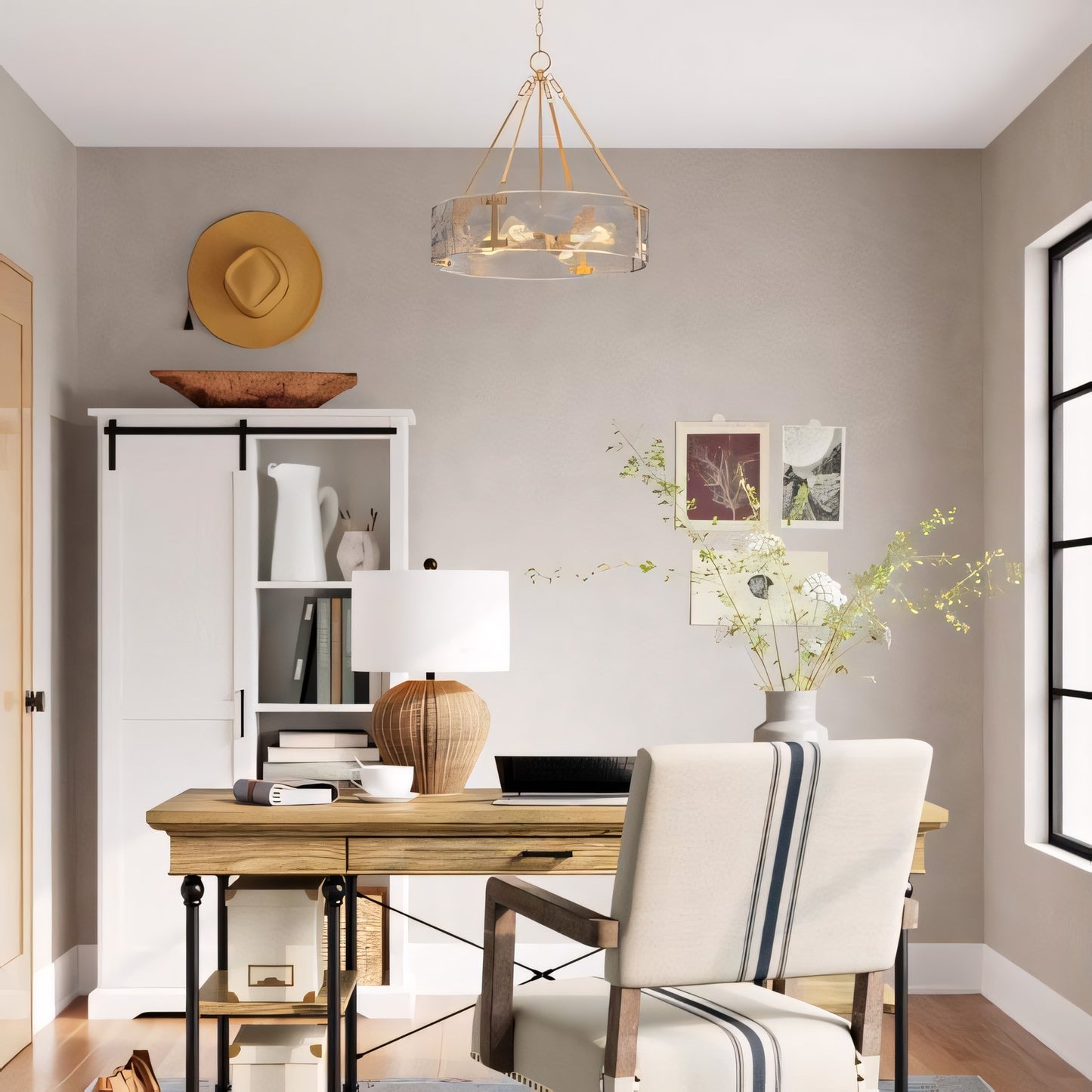 Vornix Modern 4 Light Gold Textured Glass Drum Pendant Light