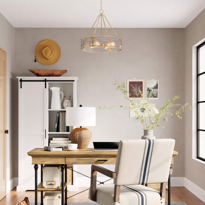 Vornix Modern 4 Light Gold Textured Glass Drum Pendant Light