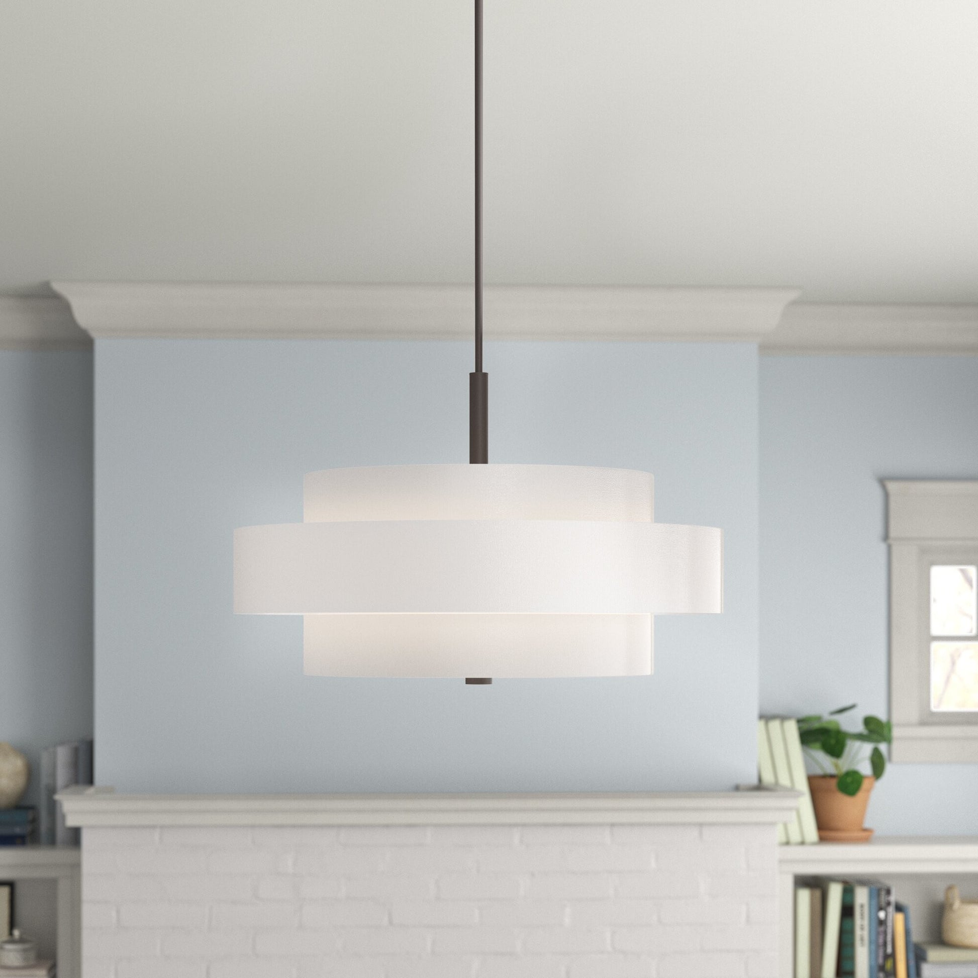 Harlow Linen Blend 5 Light Metal Double Tier Drum Pendant Light