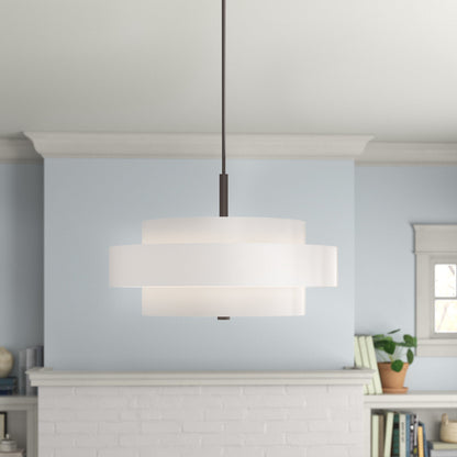 Harlow Linen Blend 5 Light Metal Double Tier Drum Pendant Light