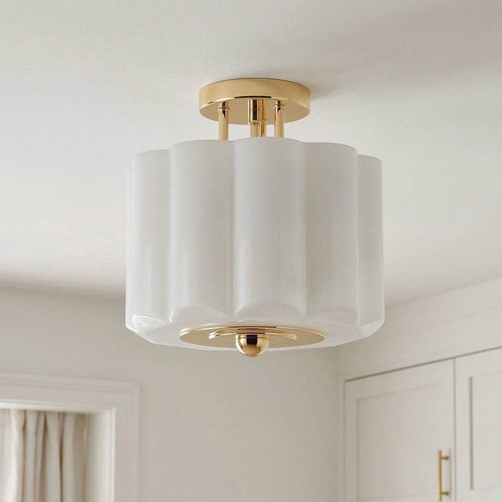 Hanahs Farmhouse Milk Glass Scalloped Shade Ceiling Light