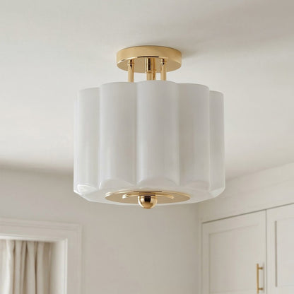 Hanahs Farmhouse Milk Glass Scalloped Shade Ceiling Light