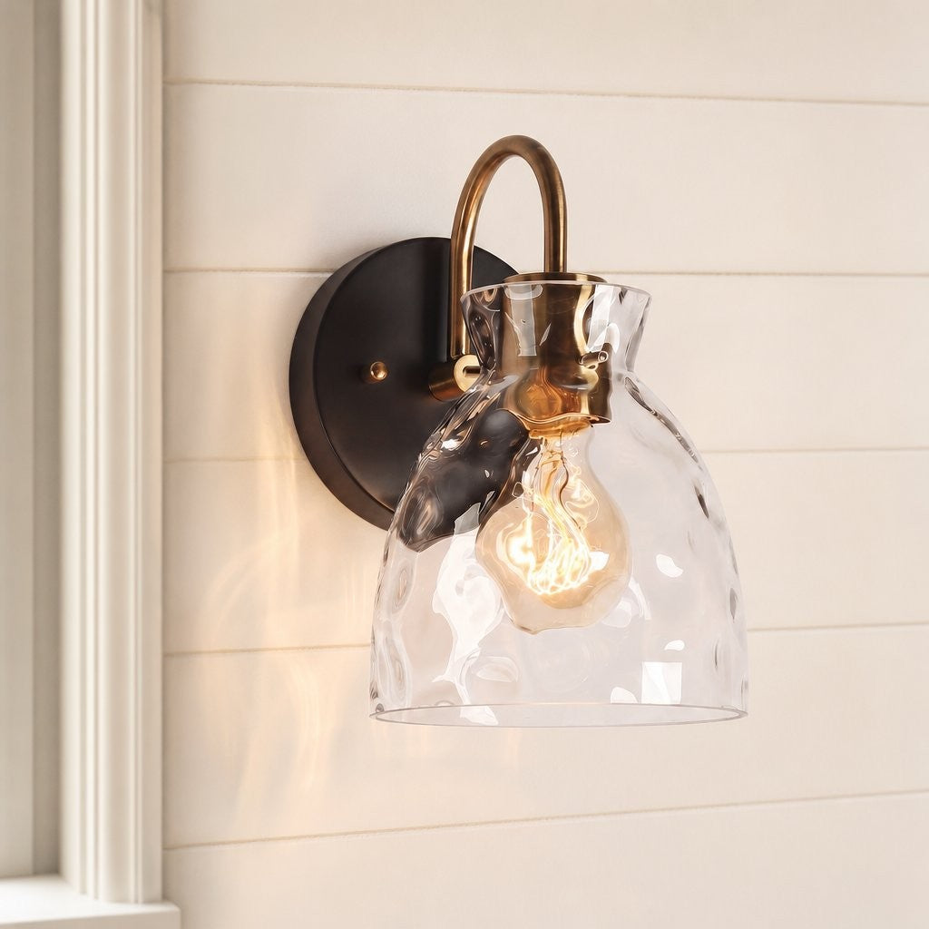 Brant Modern Hammered Glass Dome Vanity Wall Light