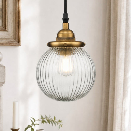 Meliora Rustic Ribbed Glass Globe Pendant Light