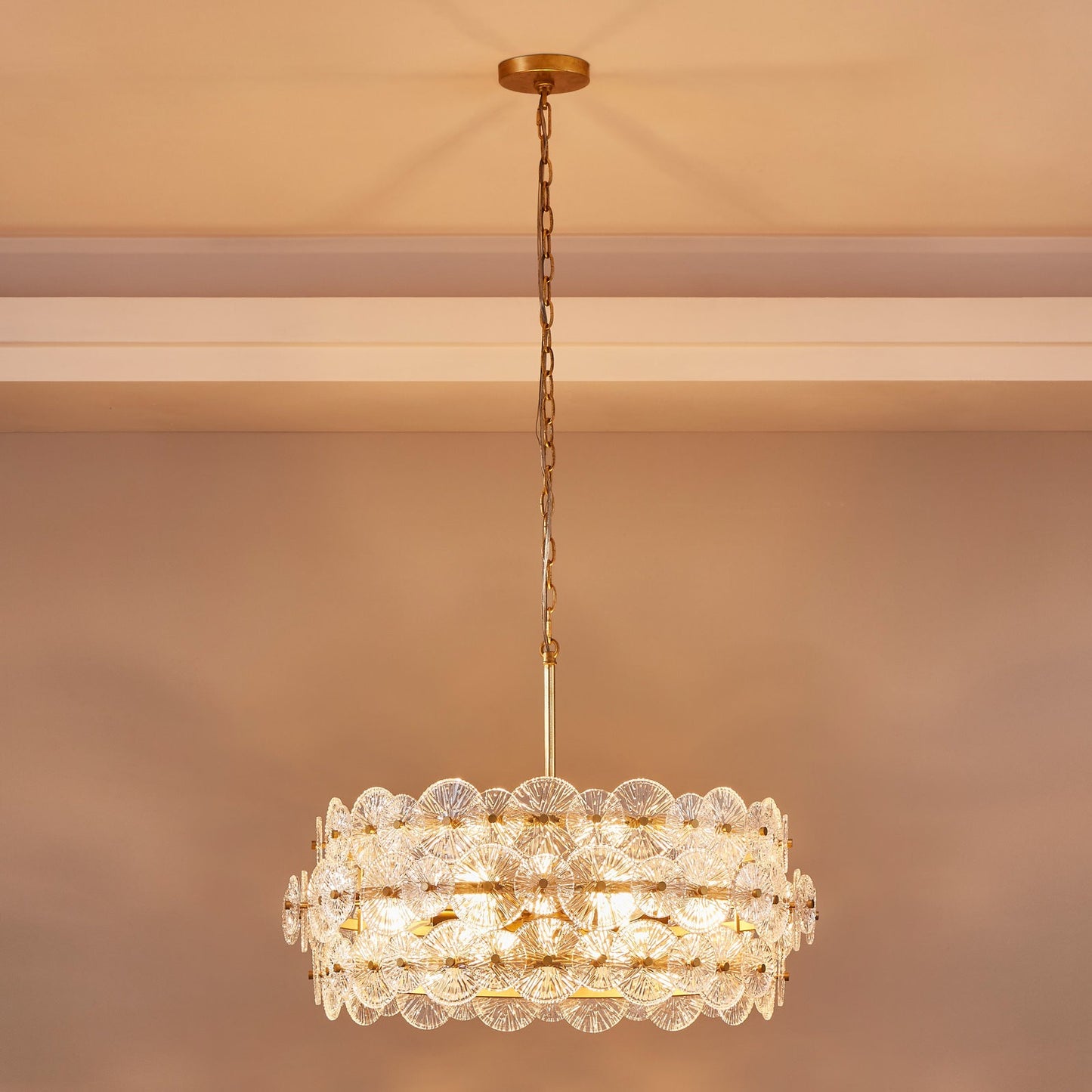AuroraLux Gold-leaf Round Glass Chandelier