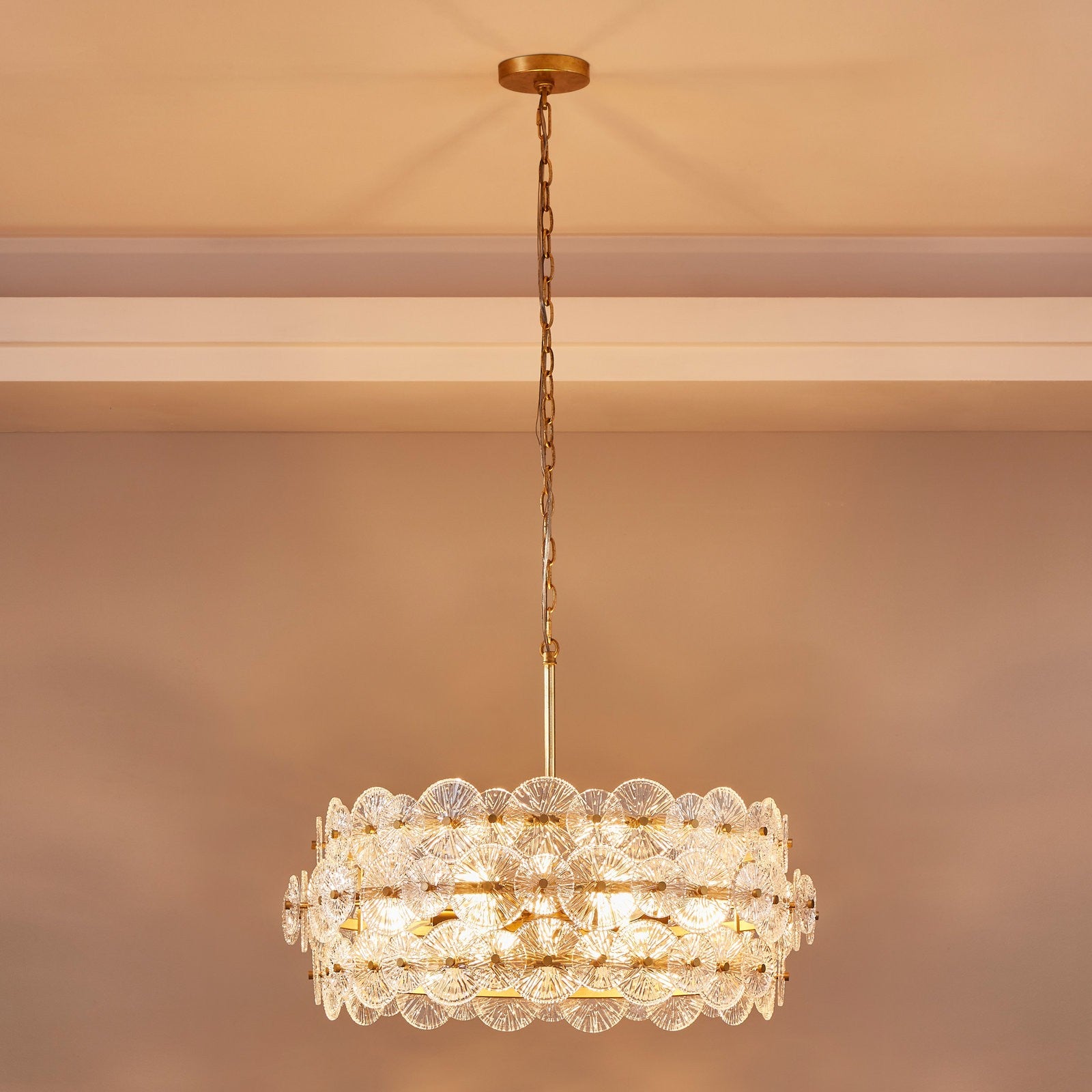 AuroraLux Gold-leaf Round Glass Chandelier