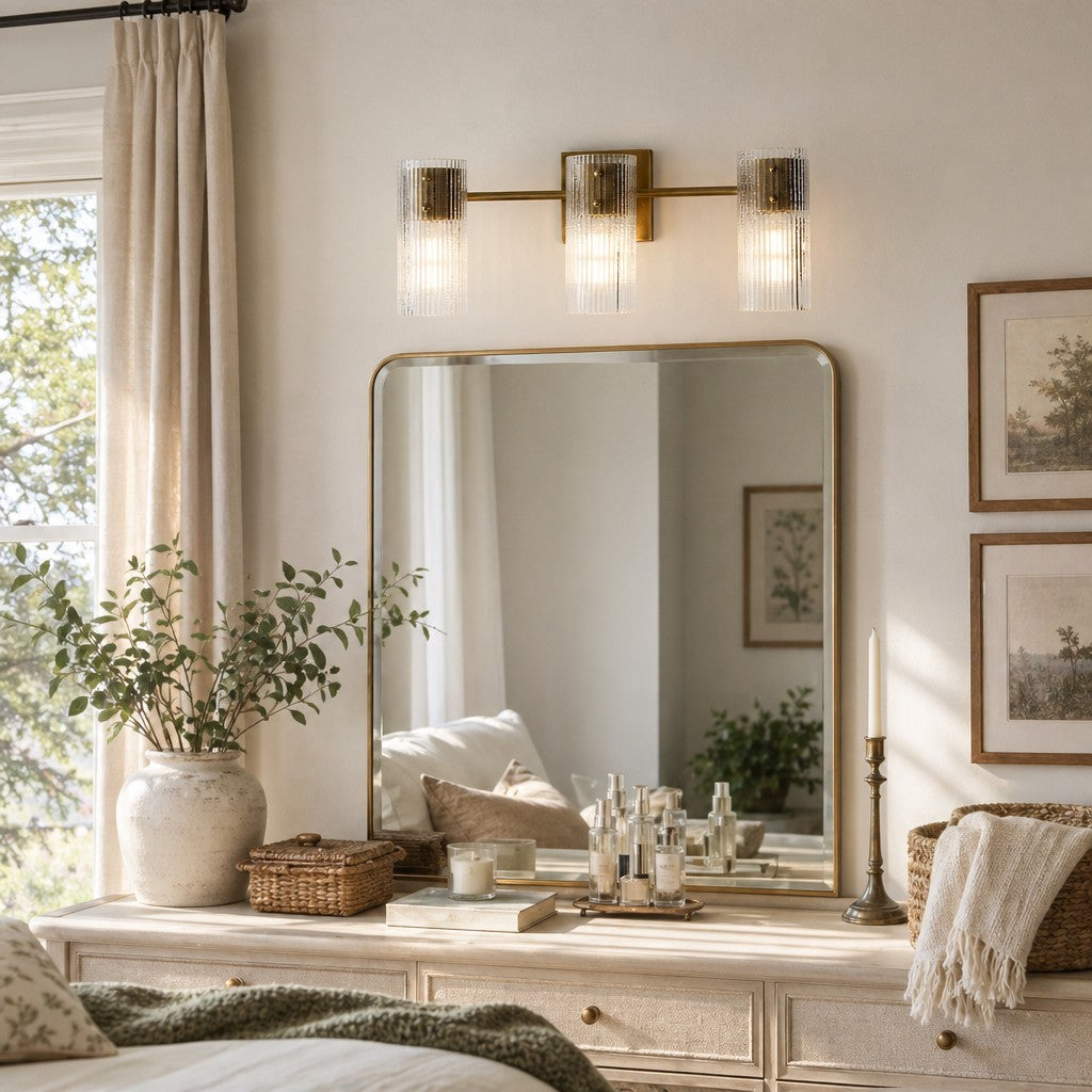 Joanna Modern 2/3 Light Ribbed Fluted Glass Wall Light