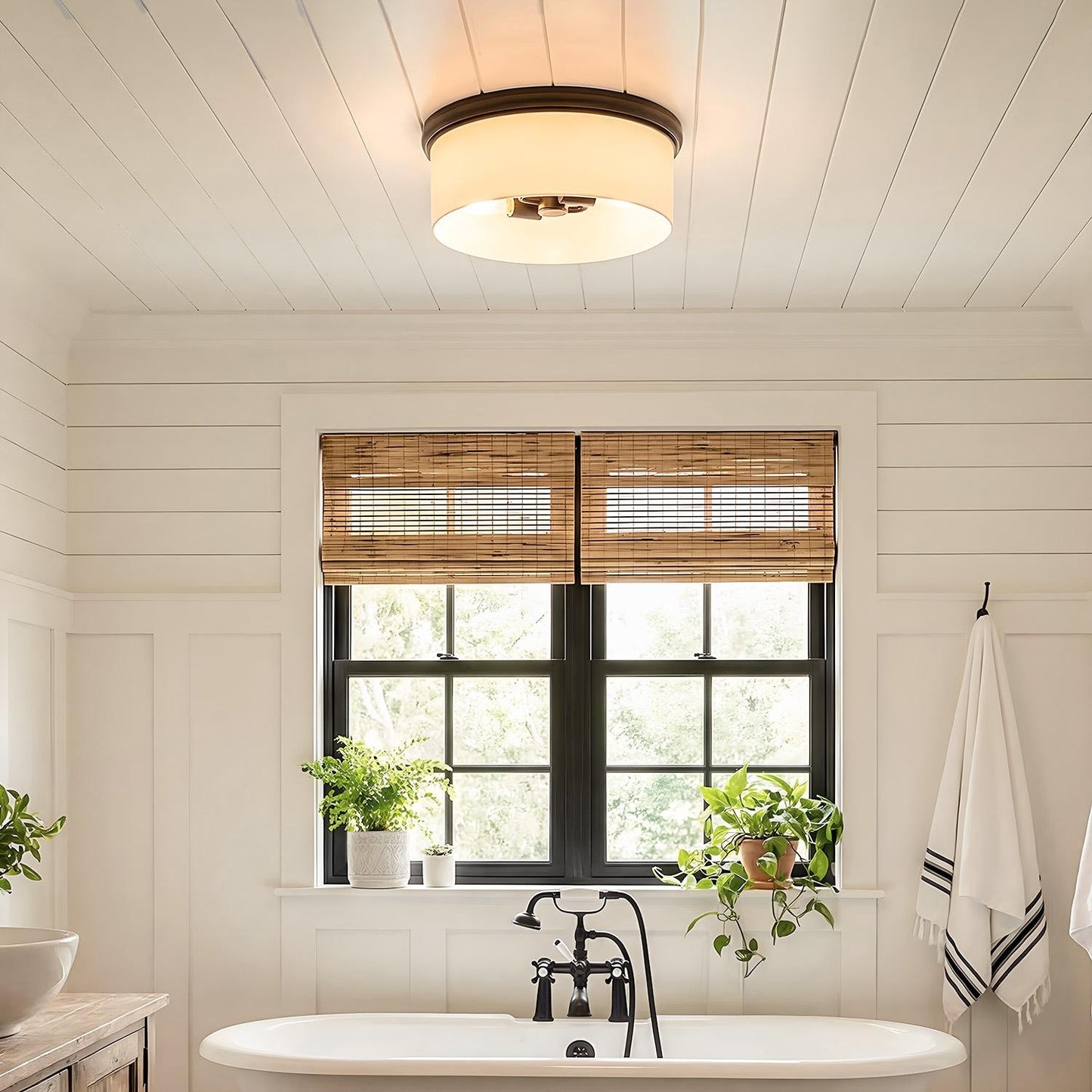 Lionell Farmhouse Milk Glass Round Flush Mount Ceiling Light
