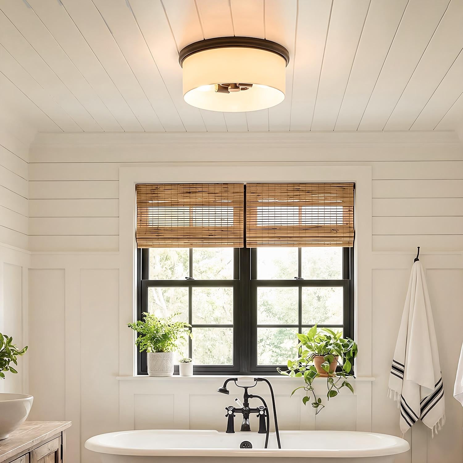 Lionell Farmhouse Milk Glass Round Flush Mount Ceiling Light