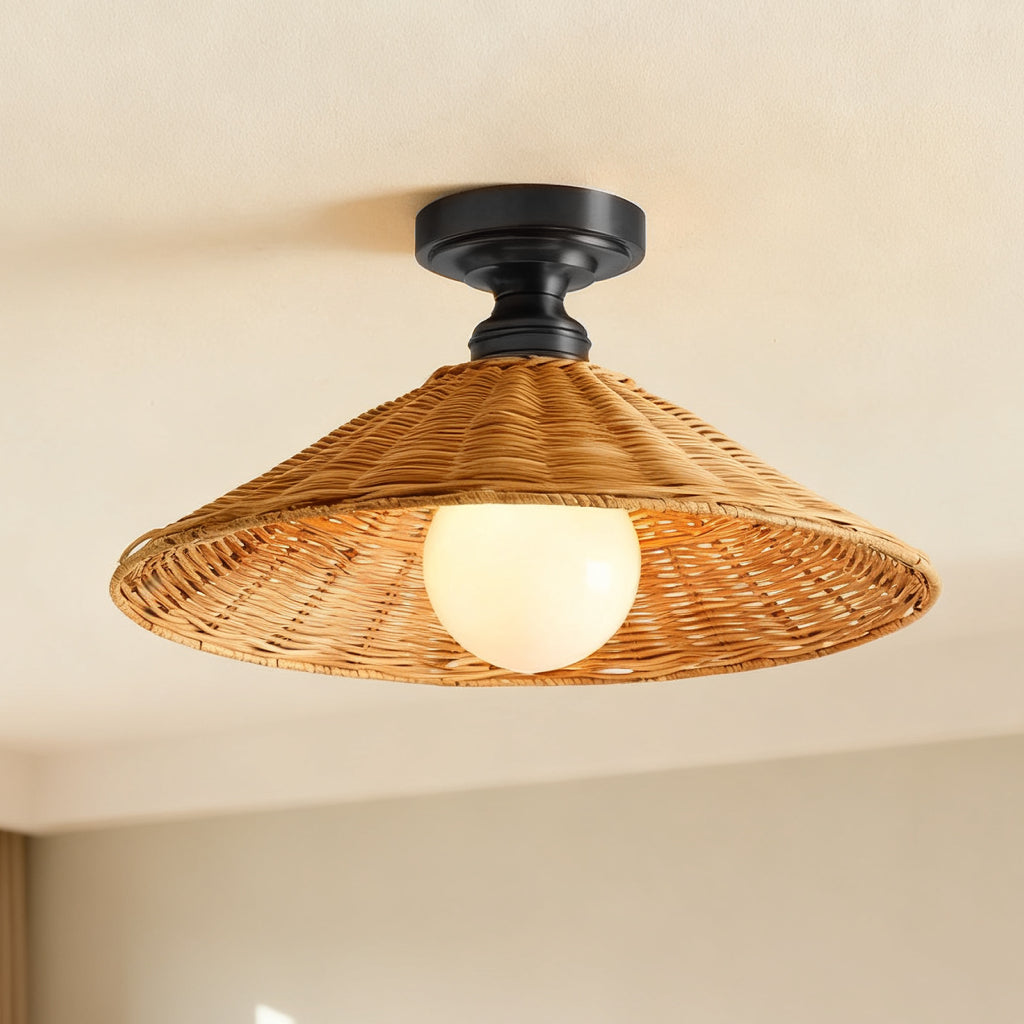 Vaelon Farmhouse Cone Rattan Ceiling Light