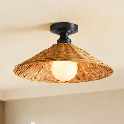 Vaelon Farmhouse Cone Rattan Ceiling Light