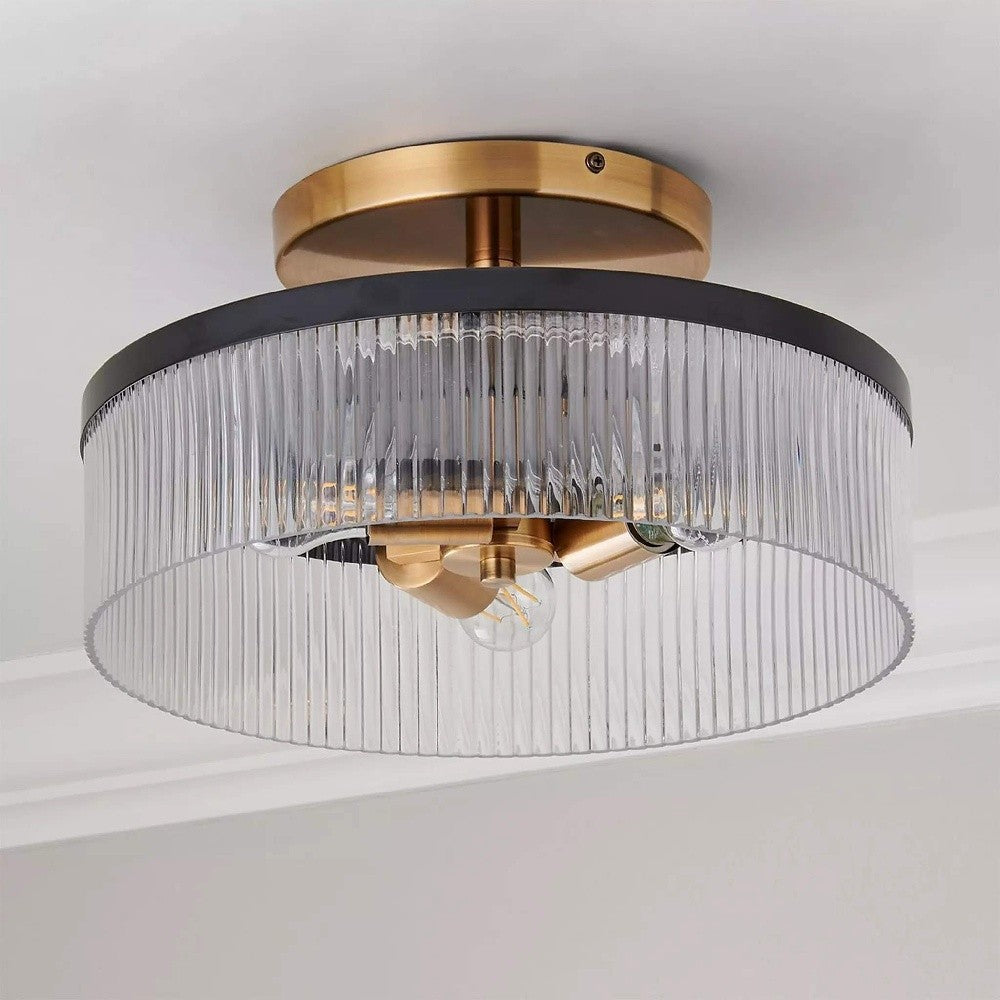 Karen Minimalist Glass Ribbed Semi Flush Ceiling Light