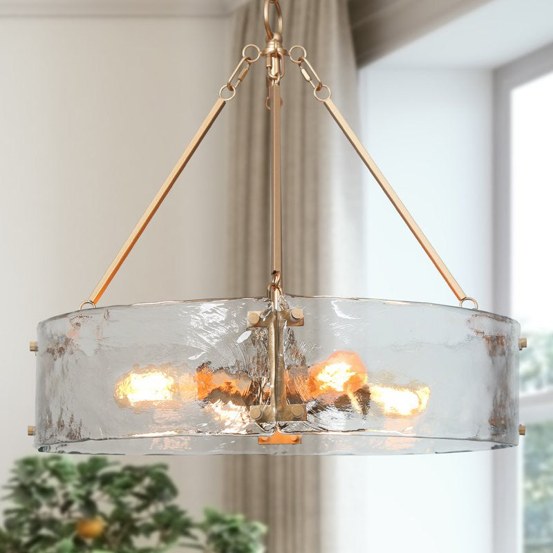 Vornix Modern 4 Light Gold Textured Glass Drum Pendant Light