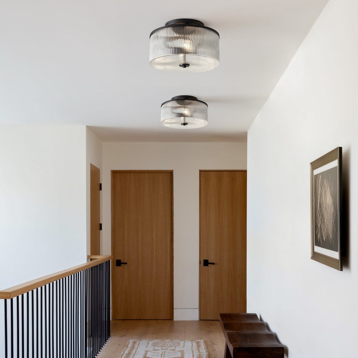 Claude Farmhouse Striped Glass Drum Ceiling Light