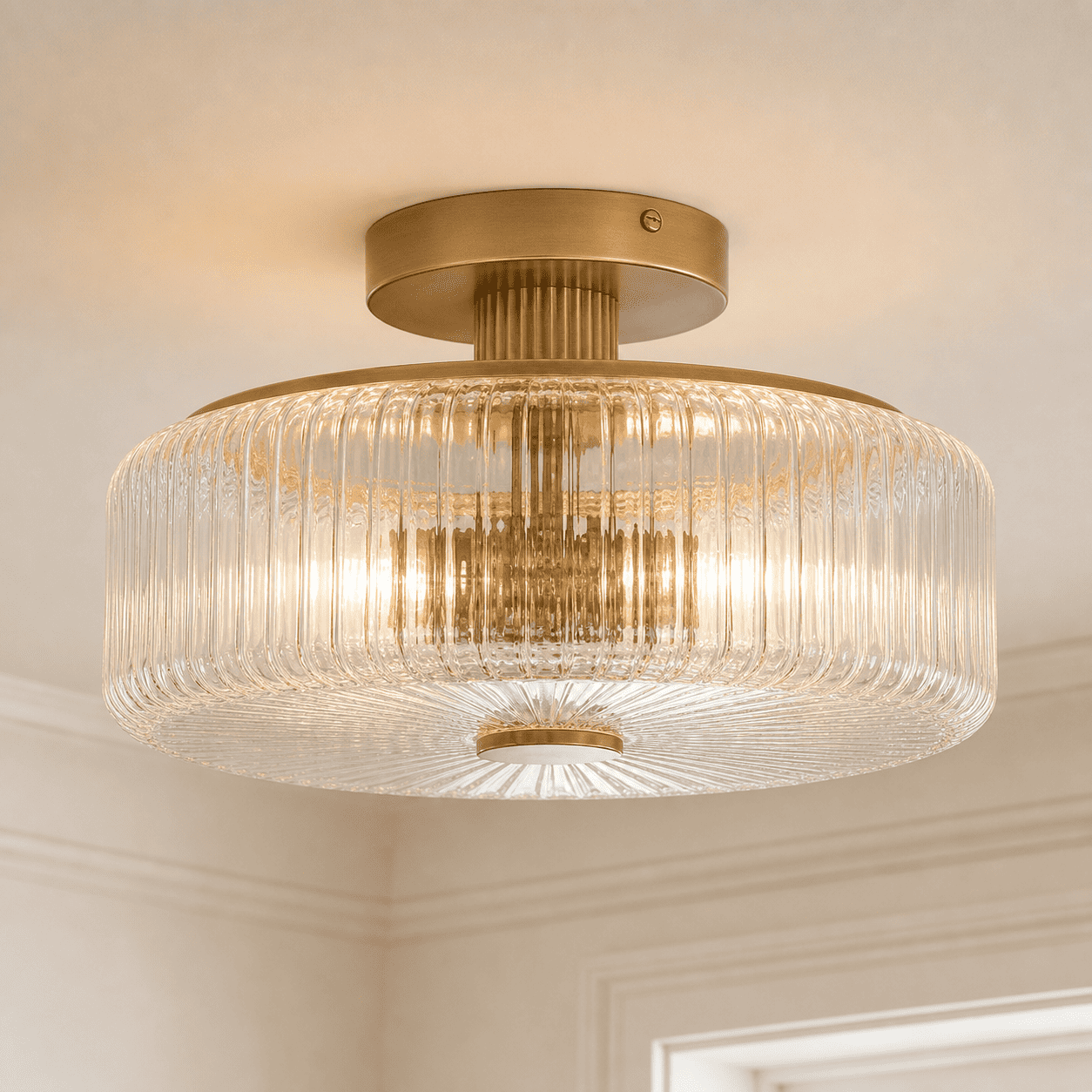 Willa Rustic Round Ribbed Glass Ceiling Light