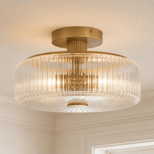 Willa Rustic Round Ribbed Glass Ceiling Light