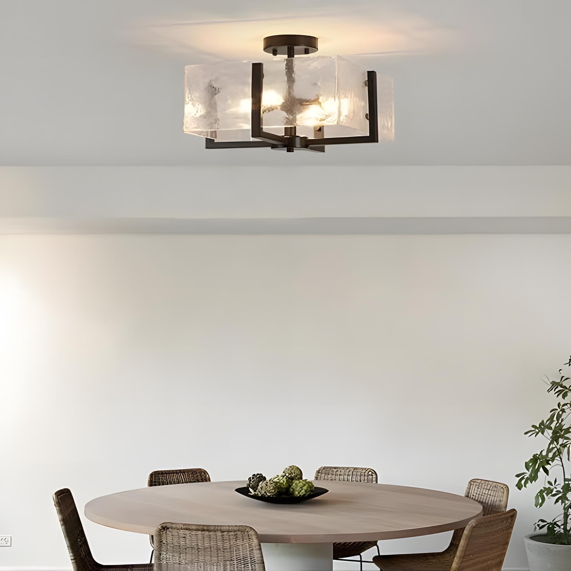 Coriander Black Rectangular Water Rippled Glass Ceiling Light