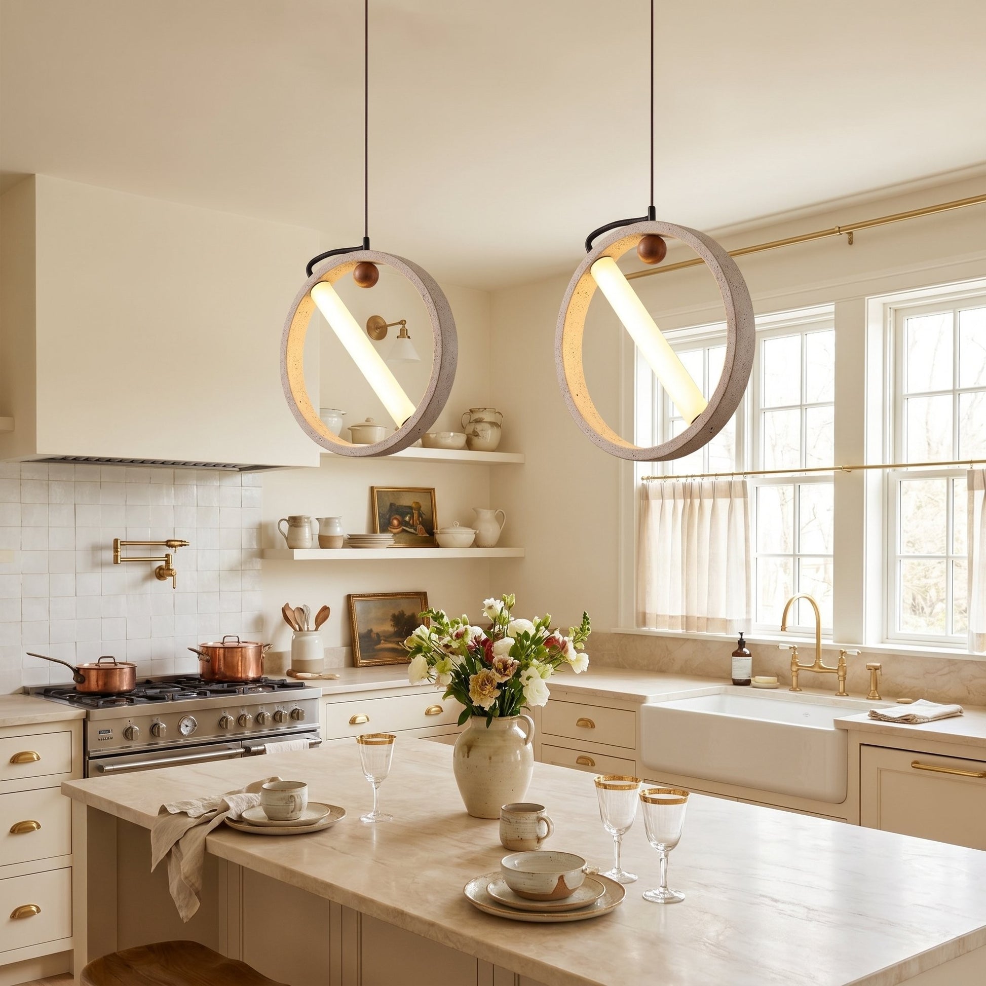 Conlan Japanese Travertine Circular Pendant Light