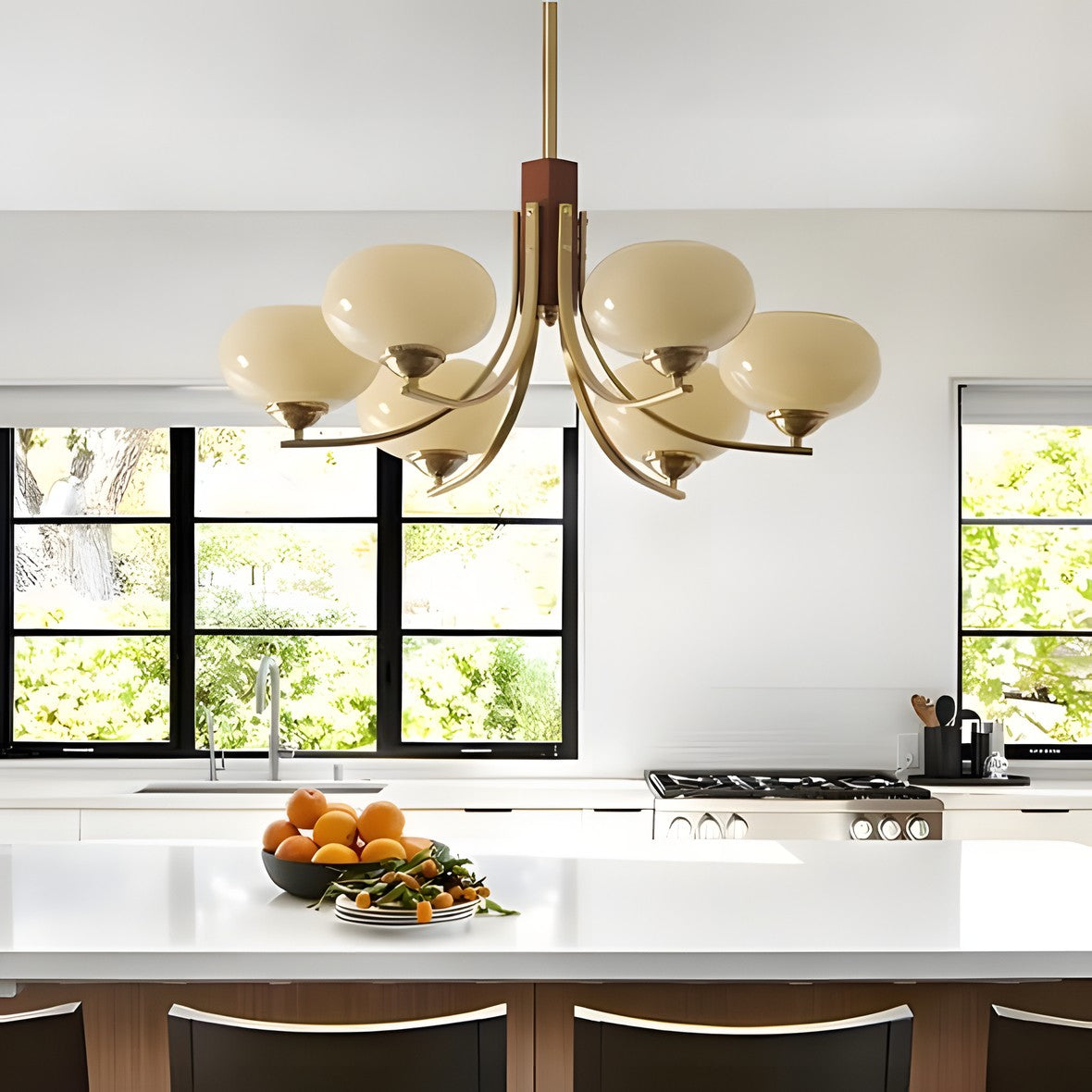 Juino Wood Farmhouse Milk Ball Sputnik Chandelier