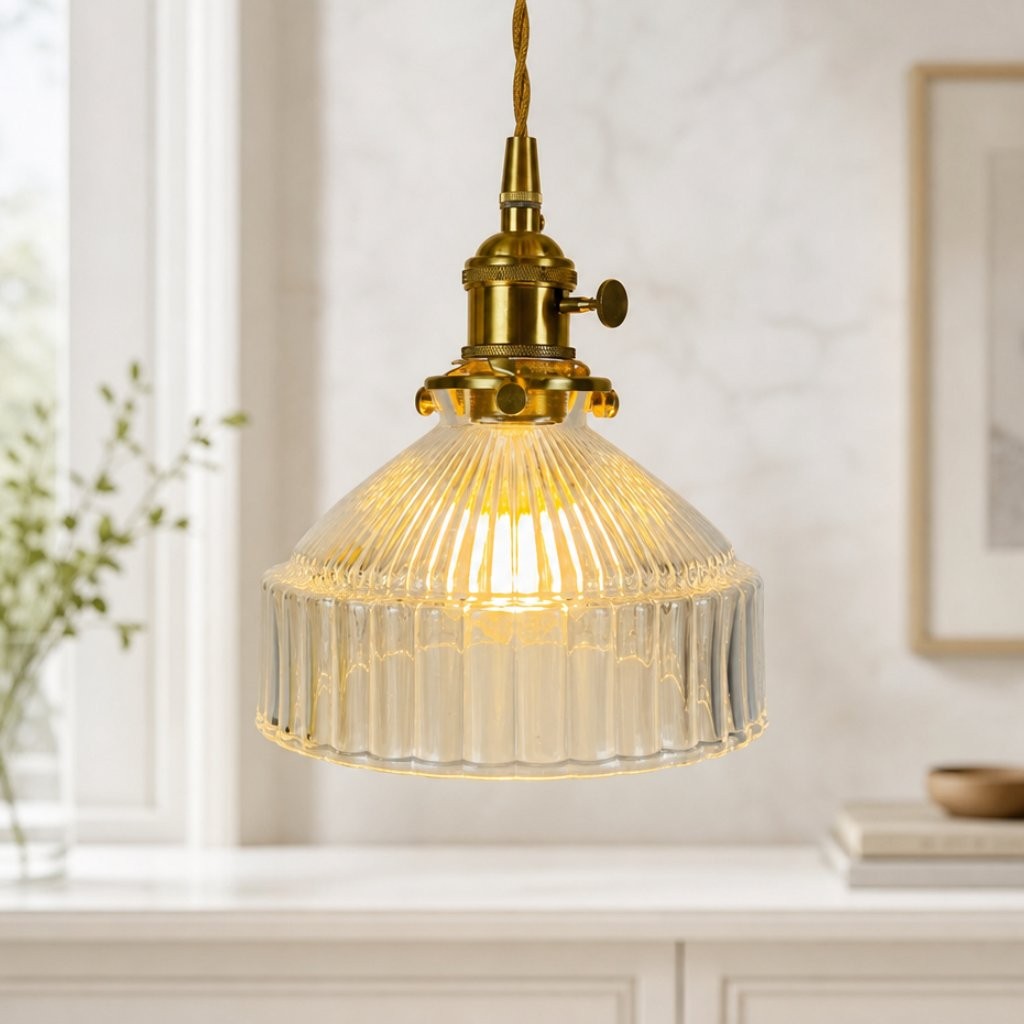 Zyrion Retro Ribbed Clear Glass Pendant Light