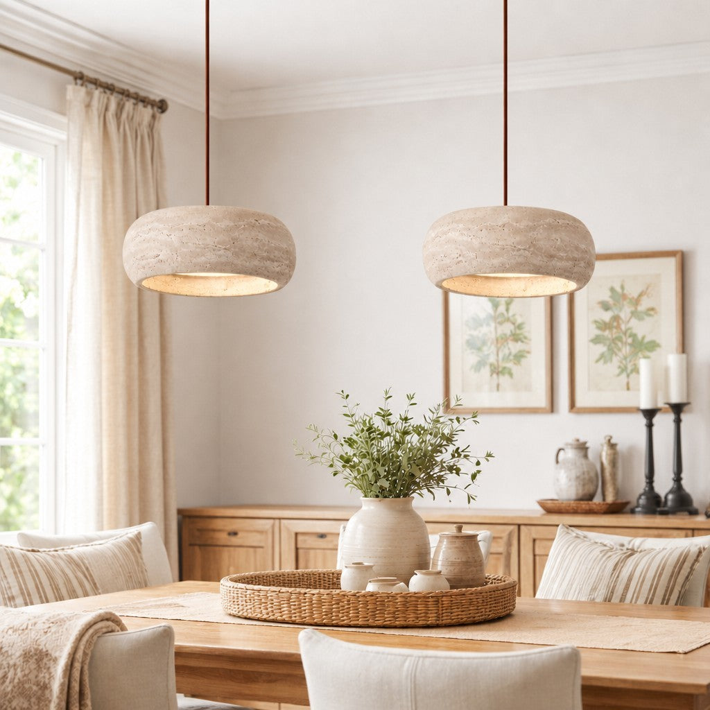 Veloria Scandinavian Travertine Round Pendant Light
