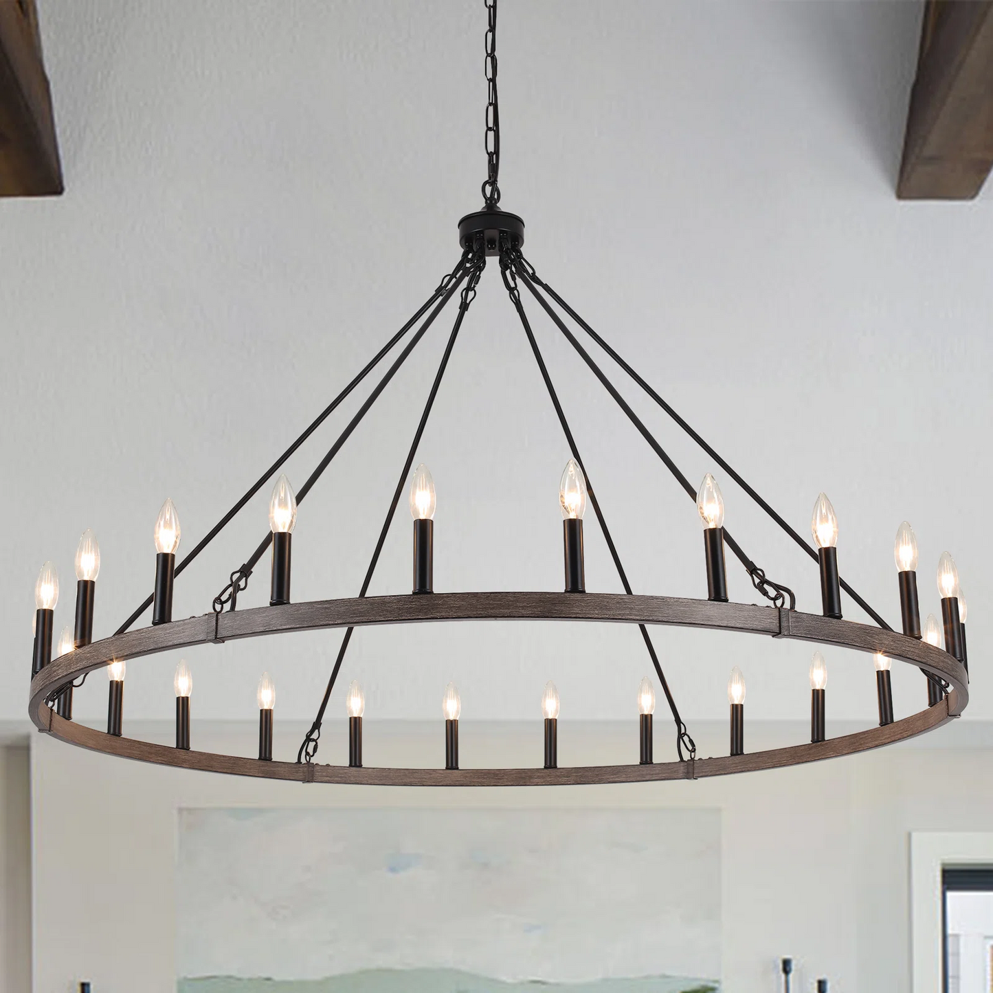 Raeth Farmhouse 24 Lights Wagon Wheel Candle Style Chandelier