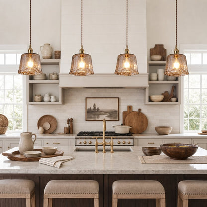 Cyralix Brass Coffee Water Ripple Glass Pendant Light