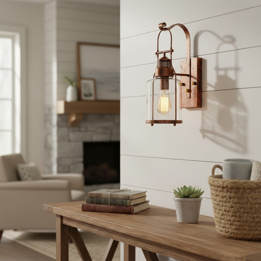 Bureau Industrial Antique Iron Glass Jar Wall Sconce